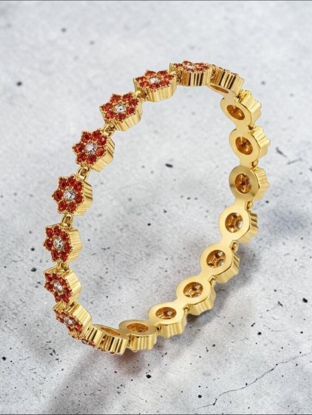 Sassified BOUTIQUE NWT Gold Floral Red Crystal Tennis  Bracelet